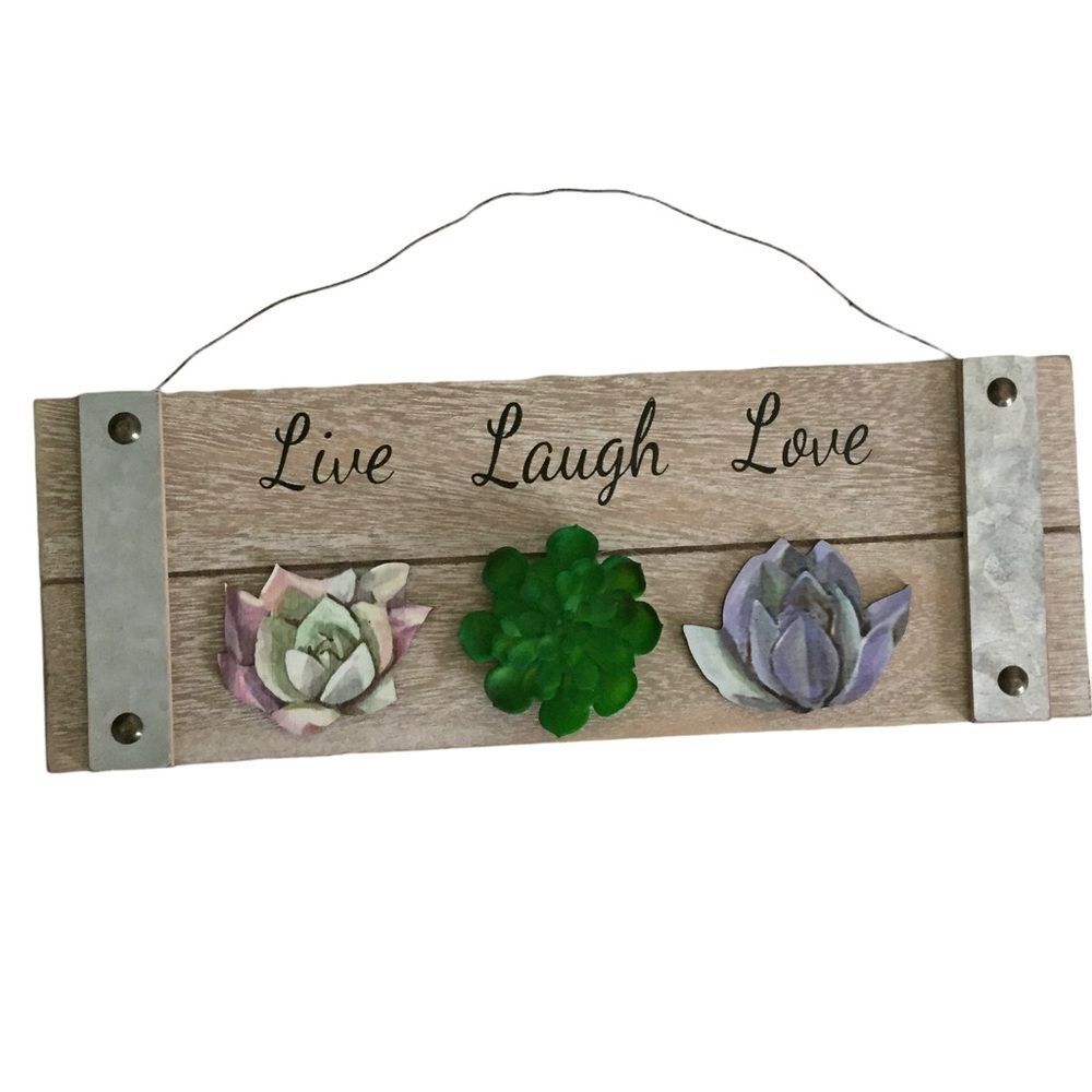 Live Laugh Love Sign Home Decor Succulents Farmhouse Plants Gardener